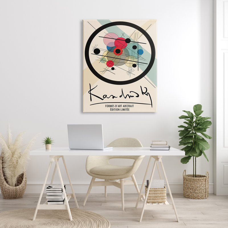 " Kandinsky Traditional Abstract Layered Circles Patchwork Lines ", Wrapped Canvas, 48" H x 36" W x 1.5" D