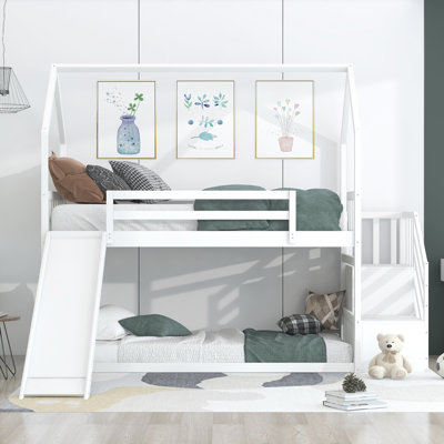 Twin Over Twin Bunk Bed With Slide And Staircase