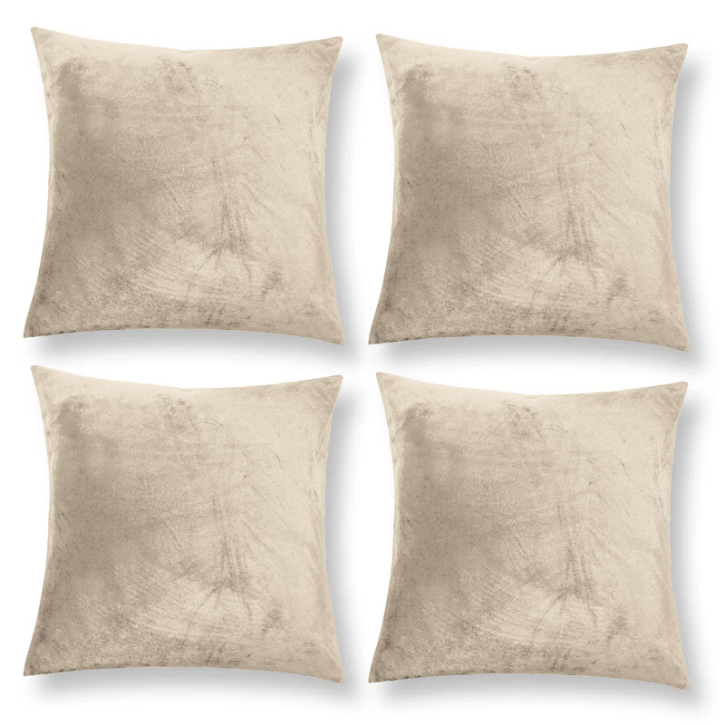 Heavy Crushed Classic Velvet Throw Pillow Cover (Pack of 4), Beige