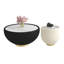 Table de bout ronde avec plateau en marbre et plateau en cuir avec base en métal, table d'appoint luxueuse pour la décoration intérieure-1869903877