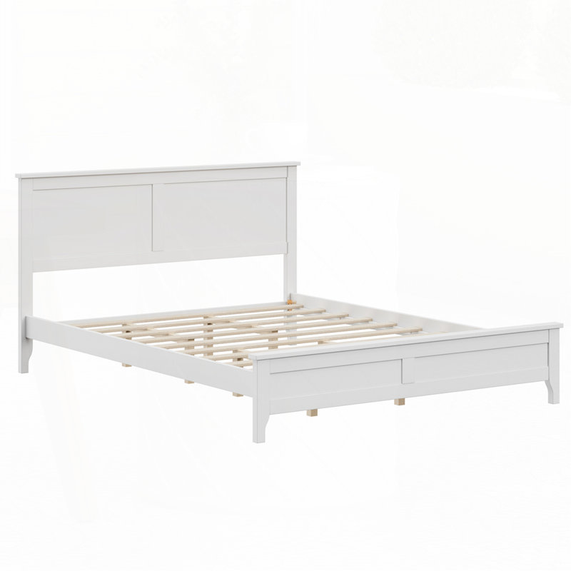 Lit plateforme moderne en bois massif blanc, Blanc, Grand lit
