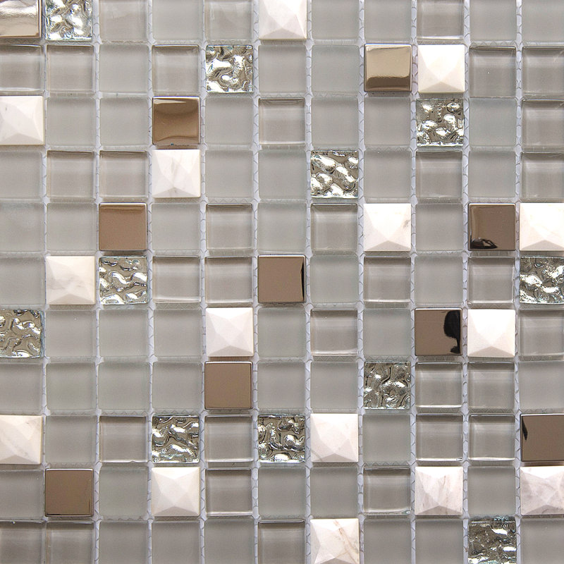 Mini carreau de mosaïque pour mur et plancher en verre et pierre 1 "x 1" Mini Teseo, Blanc / gris