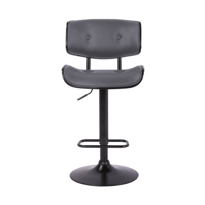 Primeau Swivel Adjustable Height Bar Stool with Pedestal Base in Faux Leather, Wood and Metal by Wade Logan