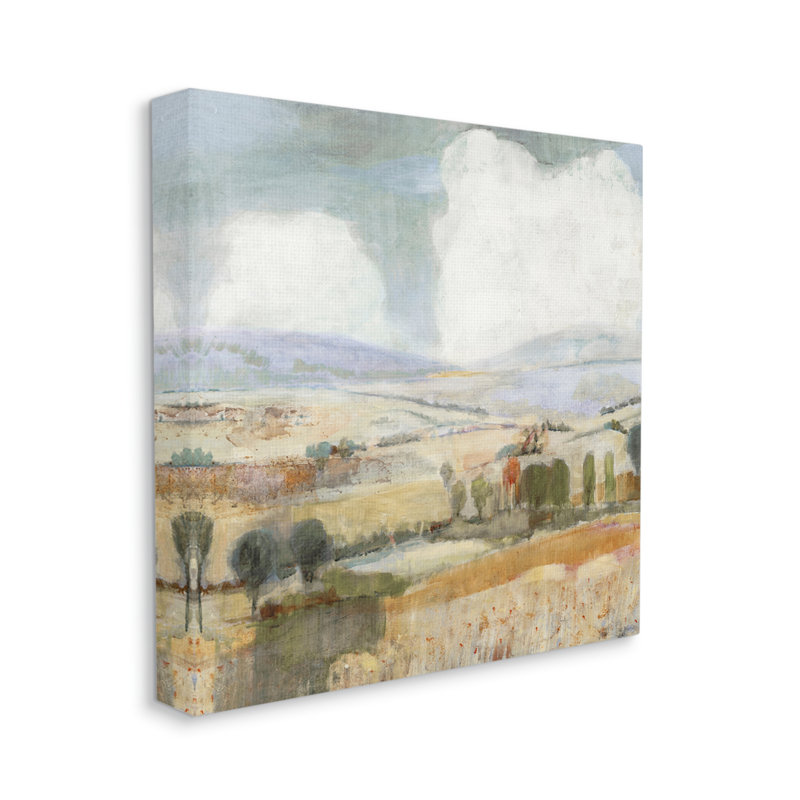 «Distant Farmland Trees», peinture sur toile tendue, H 17 po x l 17 po x P 1,5 po