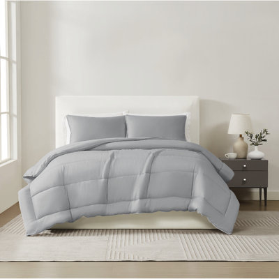 Ensemble d'édredon en satin de coton gris 3 pièces Christian Siriano NY®