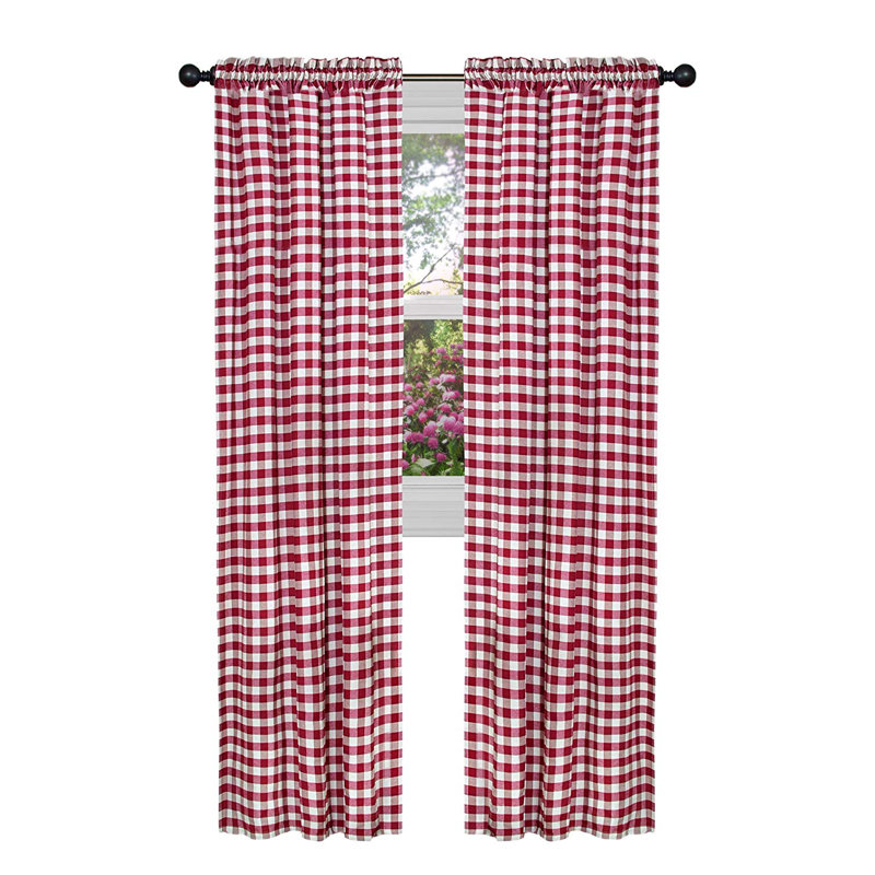 Ramillies Cotton Blend Semi Sheer Curtain Pair, 42" W x 84" L, Burgundy/White