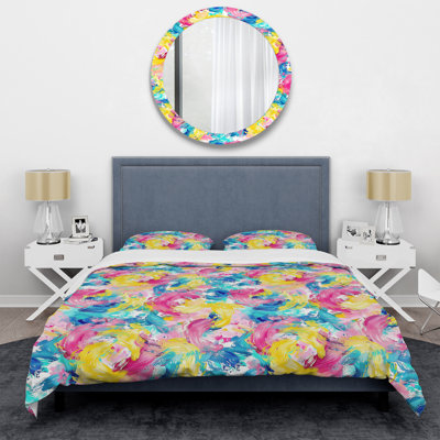 Ensemble de housse de couette abstrait rose et bleu
