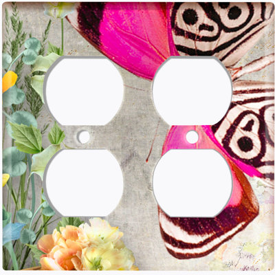 Plaque murale à 2 sorties papillon Butterfly Pink Rose White