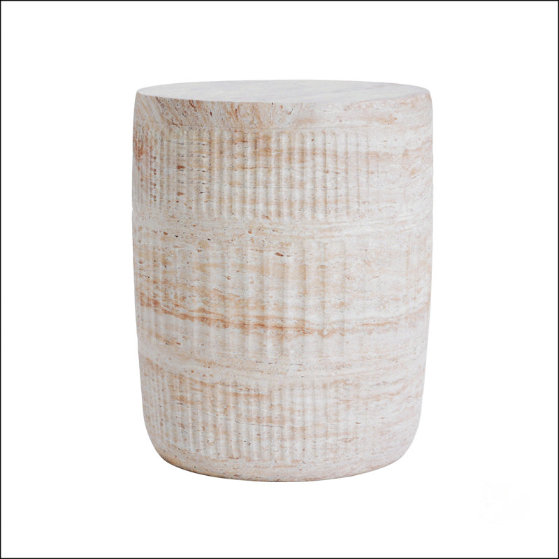 Outdoor/Indoor Lightweight Concrete Side Table With Elegant Travertine Finish For Versatile Use And Durability