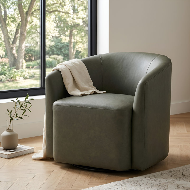 Swivel Armchair With Metal Base, Green