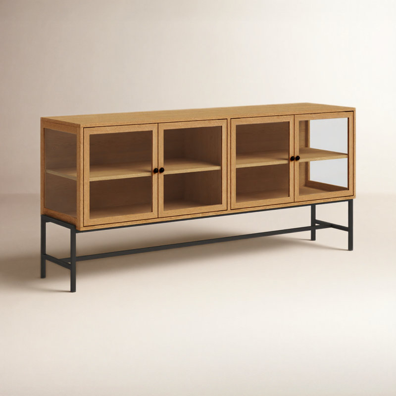 Arelius 70'' W Solid Wood Sideboard, Black/Light Brown