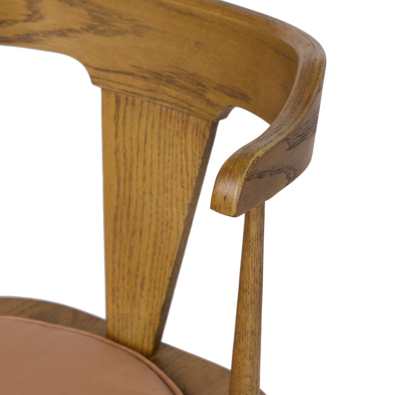 Garth Solid Wood Bar Stool, Sandy Oak, Whiskey Saddle/Genuine Leather, Bar Stool (29.94" Seat Height)