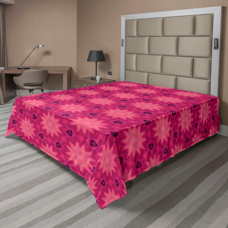 Drap-housse à motif floral Ambesonne, Drap plat de taille très grand, Dark Magenta Pink Floral