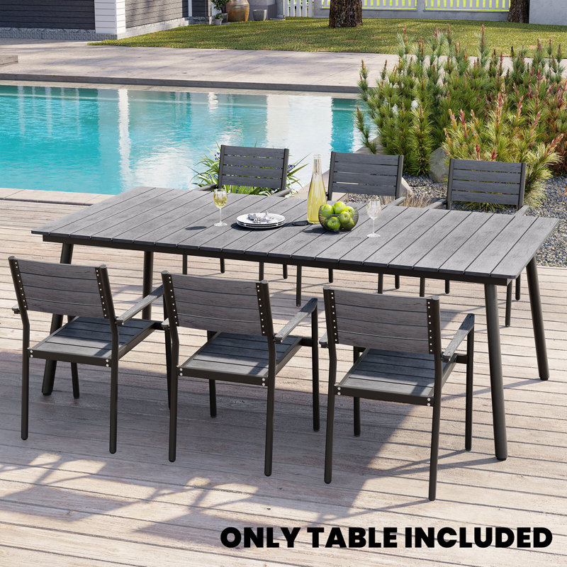 Patio Dining Table With Umbrella Hole and Aluminum Frame, 29.13" H x 82.48" L x 40.55" W, Gray