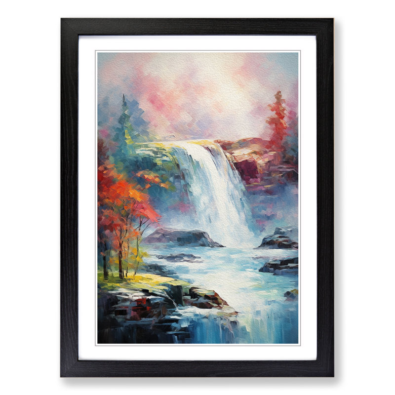Waterfall Impressionism Art - Framed Print, 64cm H x 46cm W, Black Framed