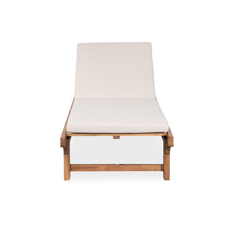 Chaise longue d'extérieur inclinable en bois massif avec coussin