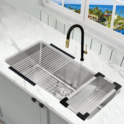 KBFmore Tight Radius 31 inch 18 Gauge Single Bowl Undermount Kitchen Sink with 5 PCs Accessories