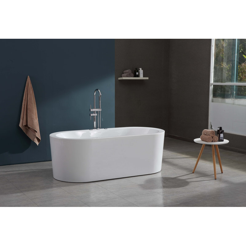 67" Acrylic Freestanding Whirlpool Tub,Massage Bathtub With Jets
