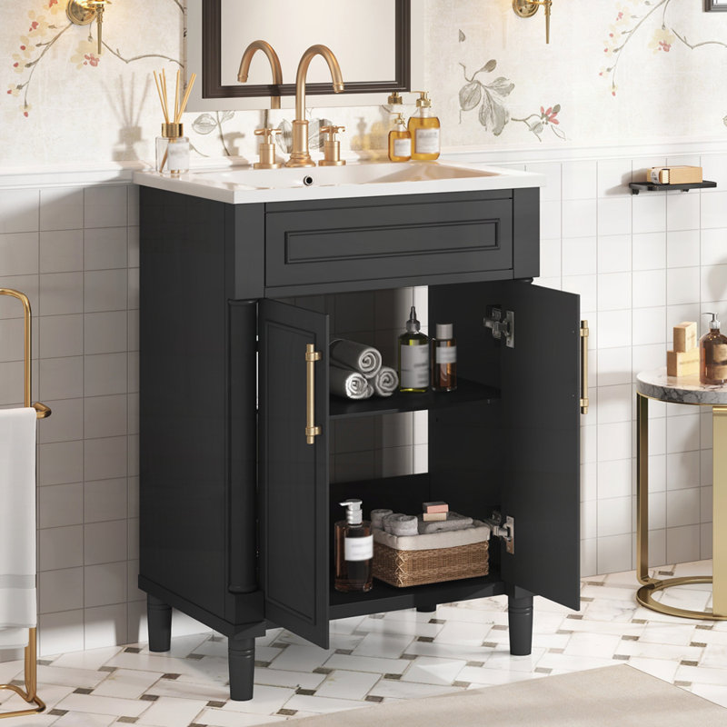 Meuble-lavabo 24 po avec lavabo en céramique, Noir