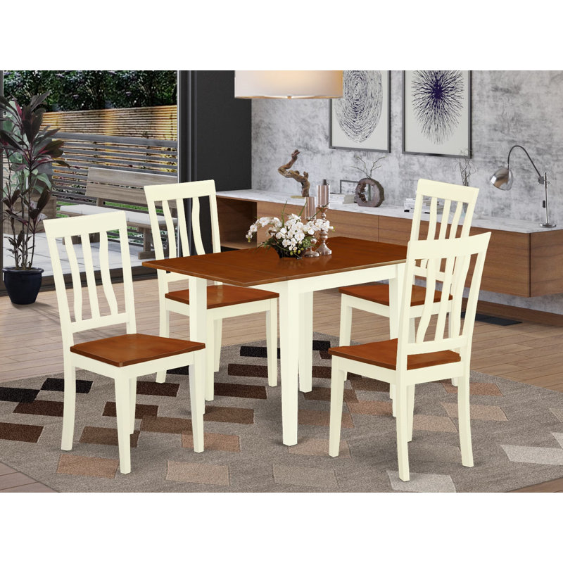 L'ensemble de mobilier de salle à manger 5 pièces comprend une table de cuisine rectangulaire avec Dropleaf et 4 chaises de salle à manger, 30 po x 48 po, babeurre et cerise