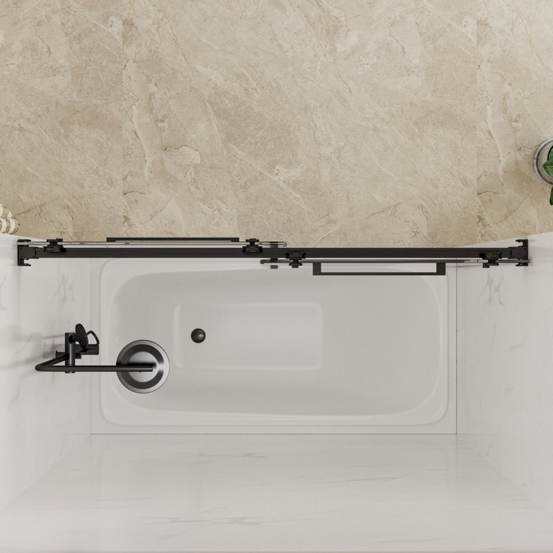 Catalyst 56"- 60" W x 66" H Double Sliding Frameless Shower Tub Door in Matte Black with 3/8" Clear Glass, Matte Black
