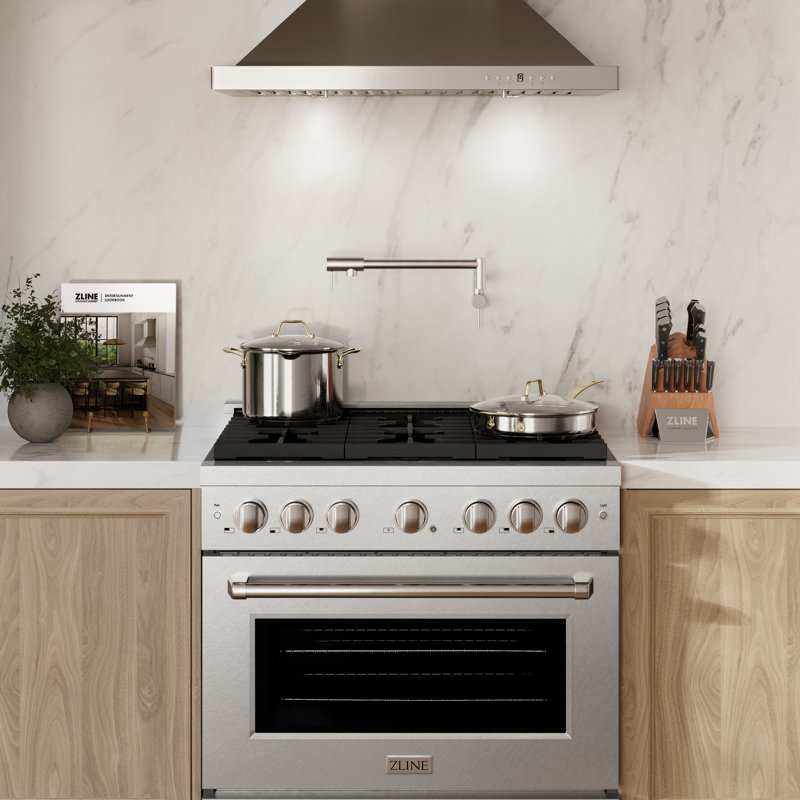 ZLINE 36 in. 6 Burner Gas Range in DuraSnow®, Black