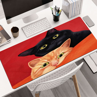  Rubber Mouse Pad, Smooth Microfiber Surface, Non-Slip Base, Rounded Edge Decorative Mouse Mat for Office & Gaming,12×32 Inch ,Red Orange Cats Portrait