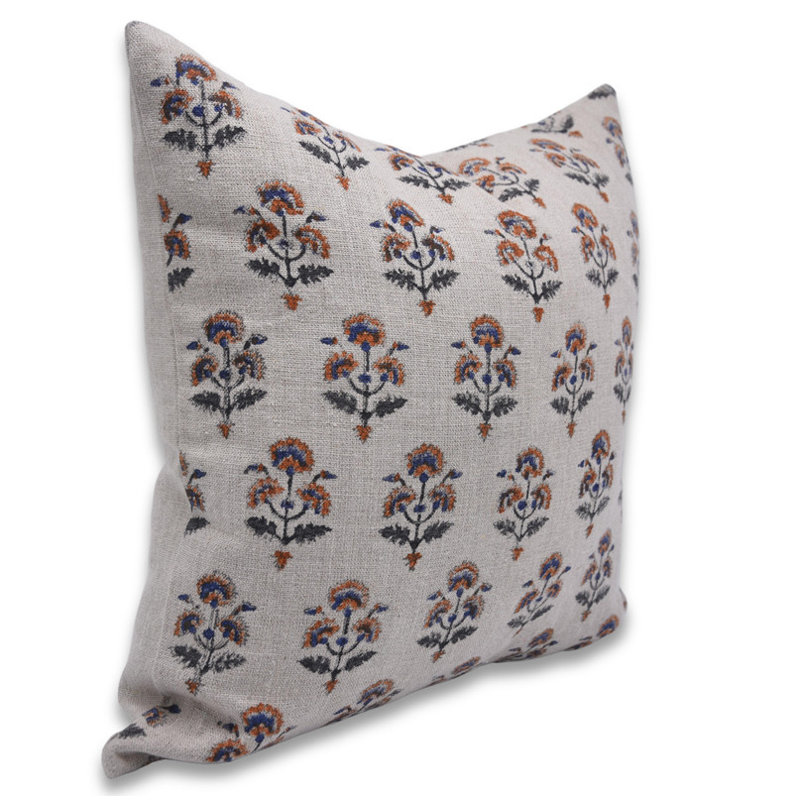 Housse de coussin d'intérieur / extérieur Floral Linen, H 14 po x l 14 po, Carré, Floral gris 1