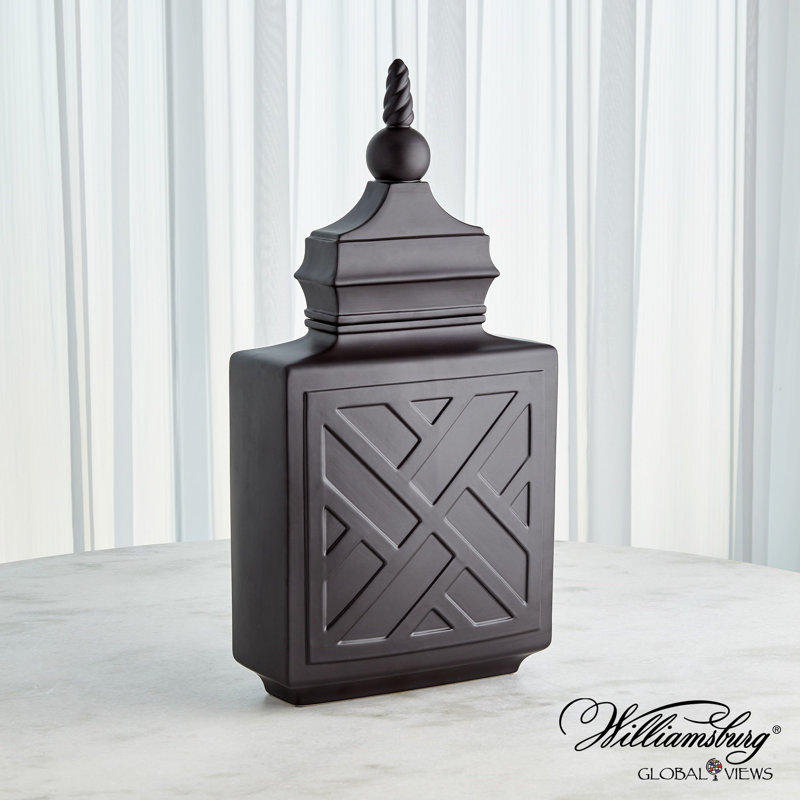 Chinoiserie Handmade Ceramic Jar, Matte Black, 27.75" H x 13.75" W x 6" D