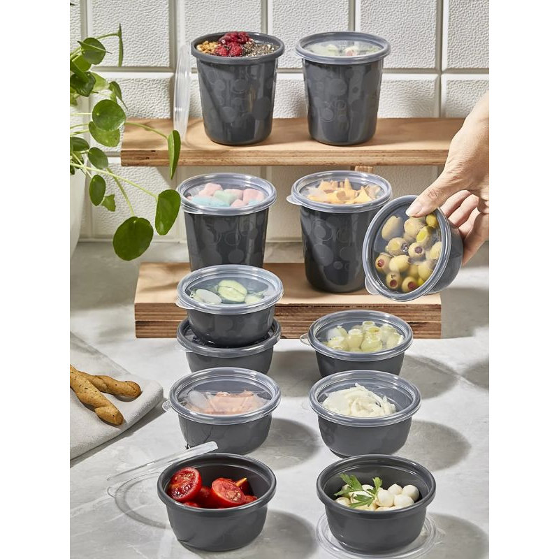 Durable Plastic Storage Box Set (12 Pieces) | Anthracite Color | 4 Pieces: 4.1 x 4.3 inches (500 ml), 8 Pieces: 4.1 x 2.1 inches (250 ml) | 100% Dishwasher Safe | Ideal for Organizing Home & Office Spaces