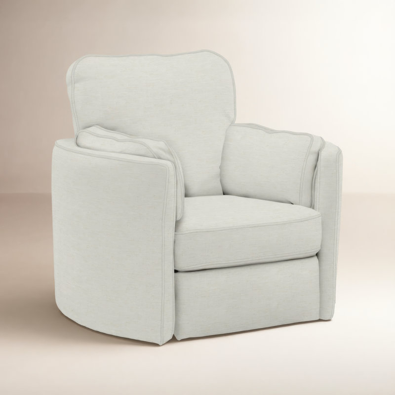 Vedika Push Back Kiln Dried Hardwood Swivel Barrel Recliner, Ivory, Power