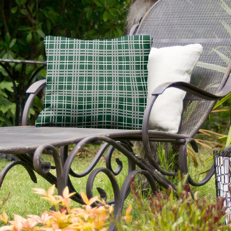Housse de coussin carré et insert, 20 po X 20 po, Vert chasseur / blanc / gris, Polyester / bourre de polyester
