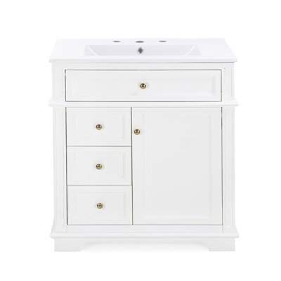Meuble-lavabo de 30 po avec lavabo, un tiroir basculant, trois tiroirs, tablette de porte, porte à fermeture douce