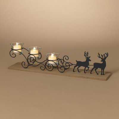 Traîneau de Noël en métal et bois avec porte-bougies chauffe-plat, 45 cm (L)