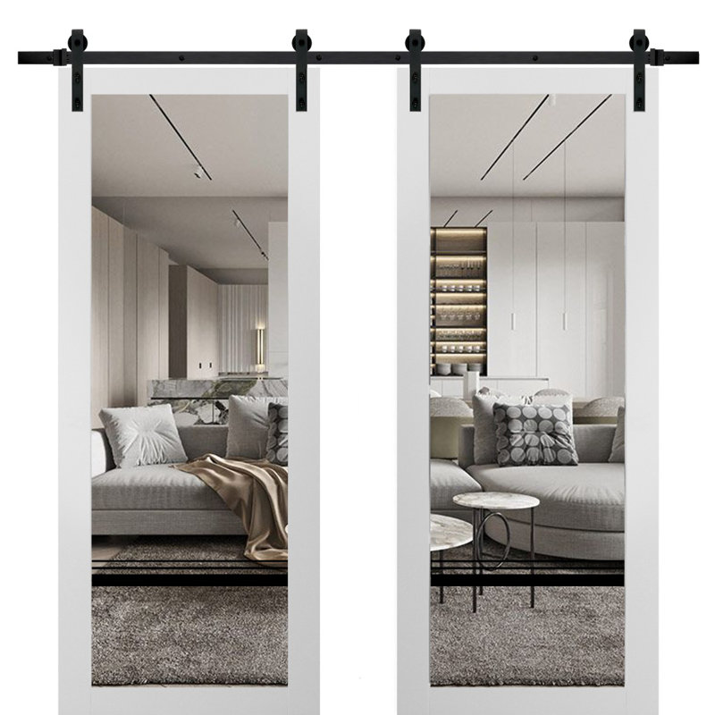 Porte de grange en bois lambrissé sans trousse de quincaillerie d'installation, 36 po x 84 po, Satin blanc