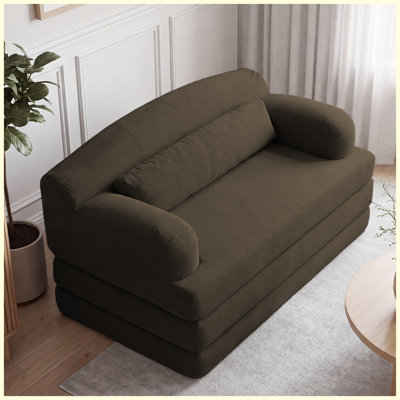2-Seater Loveseat Corduroy Sofa Bed Futon Convertible Sofa Bed (Brown)