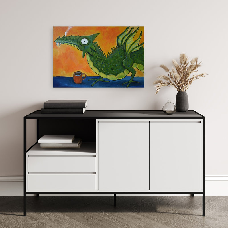 Dragon'S Morning Coffee Contemporary Animal Wall Art Print 1 Piece Wrapped Canvas Wall Art, 40.64cm H x 60.96cm W