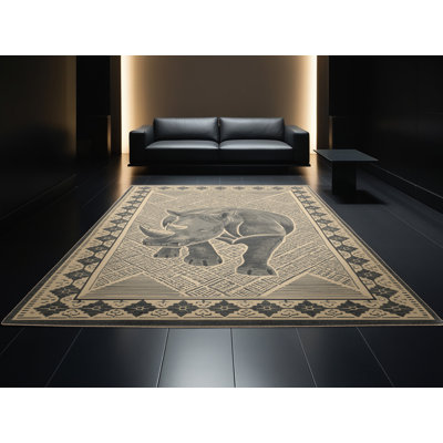 Tapis à imprimé bloc classique brun et beige lavable à la machine Ozgur Rhino