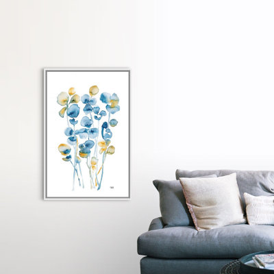 " Blue And Gold Watercolor Floral " by Andrea Bijou Painting Print