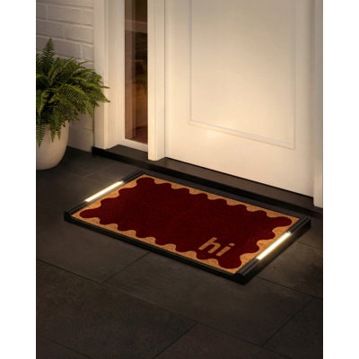 Tapis d'entrée Baytown avec lumières DEL activées par pression, antidérapant, résistant aux intempéries, tapis d'extérieur 45,7 x 76,2 cm (18 x 30 po), insert en fibre de coco, sans fil, 3 piles AA, arrêt automatique, 82,5 x 47 cm (32,5 x 18,5 po)