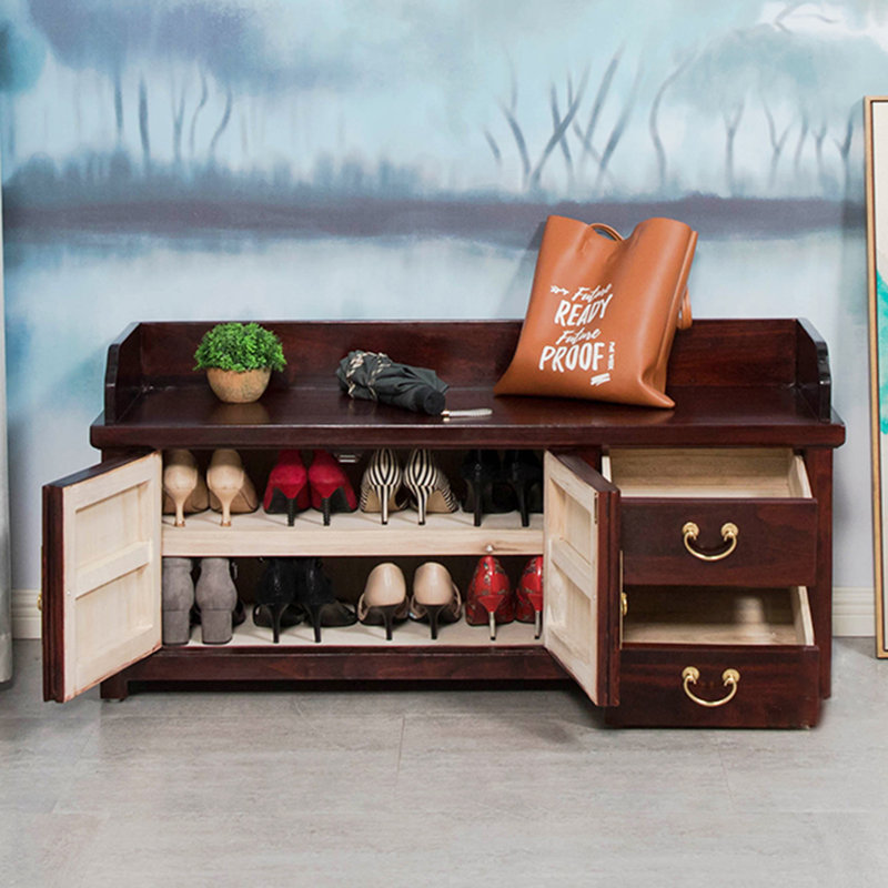 Vintage solid wood shoe stool shoe rack 8 Pair Solid Wood Shoe Storage Bench