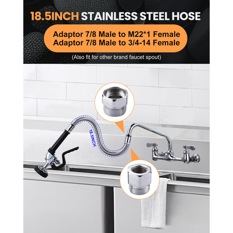 Pre Rinse Sprayer Head Assembly Spray Valve 1. 42GPM With Stainless Steel Hose For Commercial Kitchen Faucet