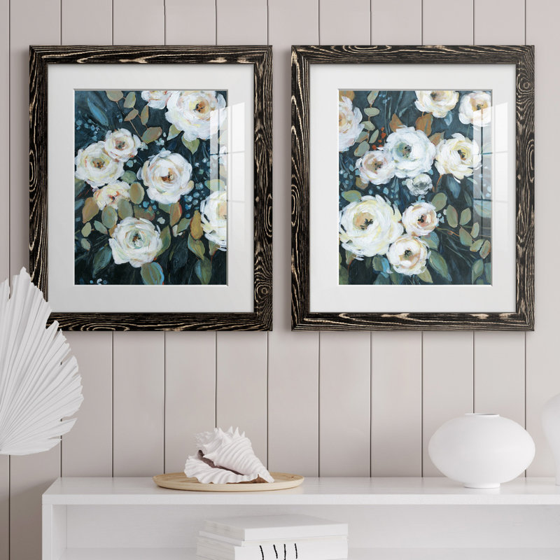 Moonlit Garden II - ensemble de 2 reproductions d'art, H 20 po x l 17 po x P 1 po, H 31,5 po x l 47 po x P 1,5 po, Blanc