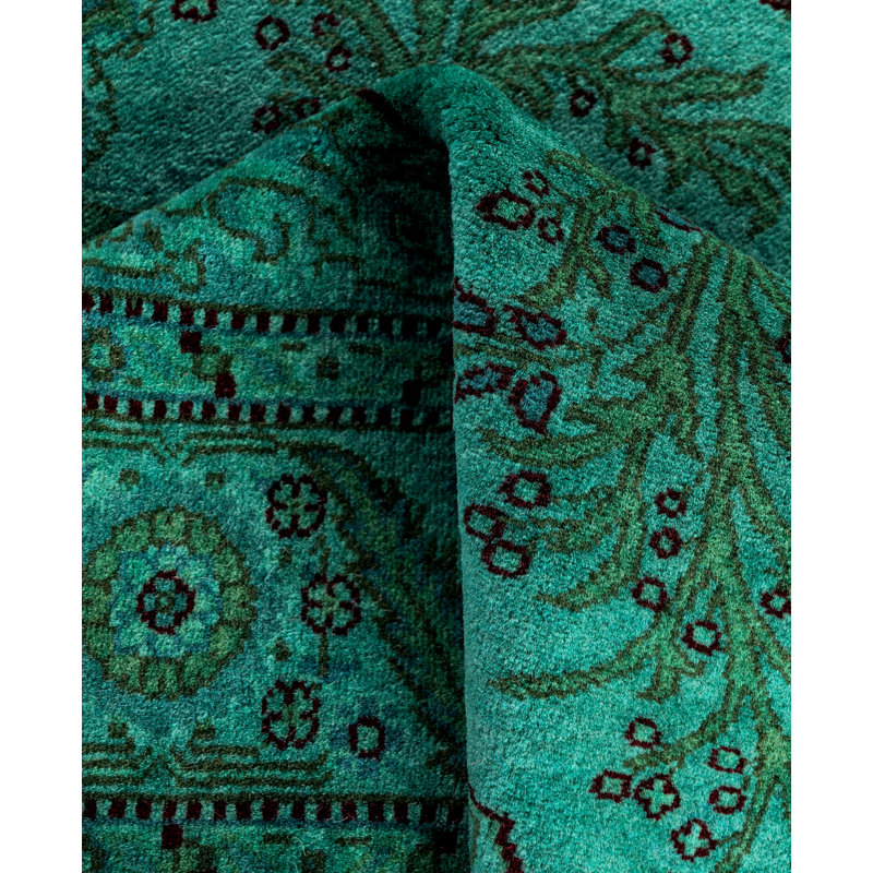 Tapis vert contemporain en laine noué à la main 2 pi 8 po x 4 pi 2 po Celis