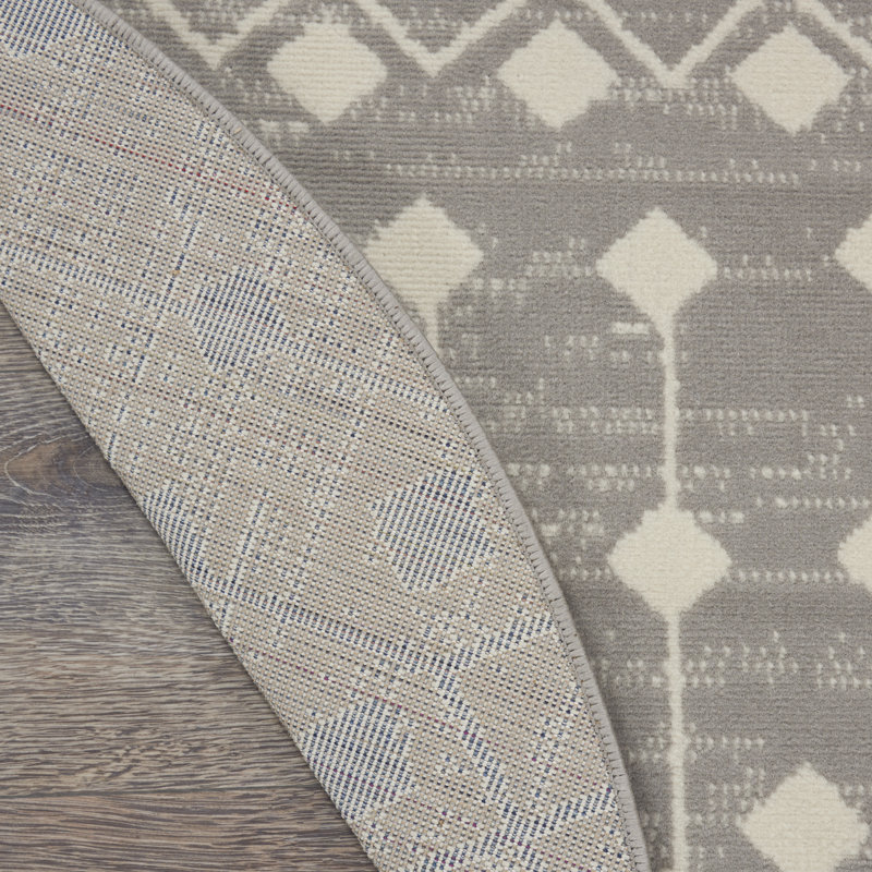 Tapis gris / blanc Vigue, Rond 5 pi 3 po