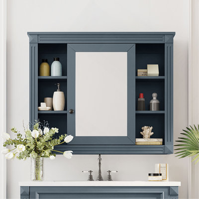 Armoire de rangement murale de salle de bain 35 po x 28 po, armoire à pharmacie, armoire murale moderne avec miroir, armoire à miroir avec 6 tablettes ouvertes (meuble-lavabo non inclus)