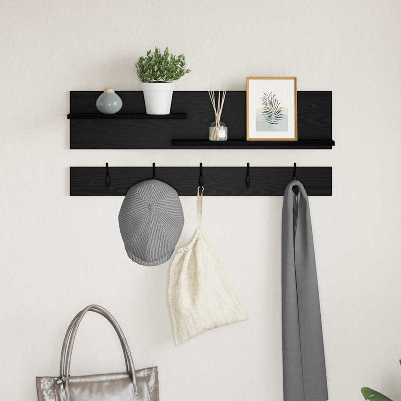 Wall-Mounted Coat Rack With Shelf 90 X 15 X 36 Cm, Black Oak