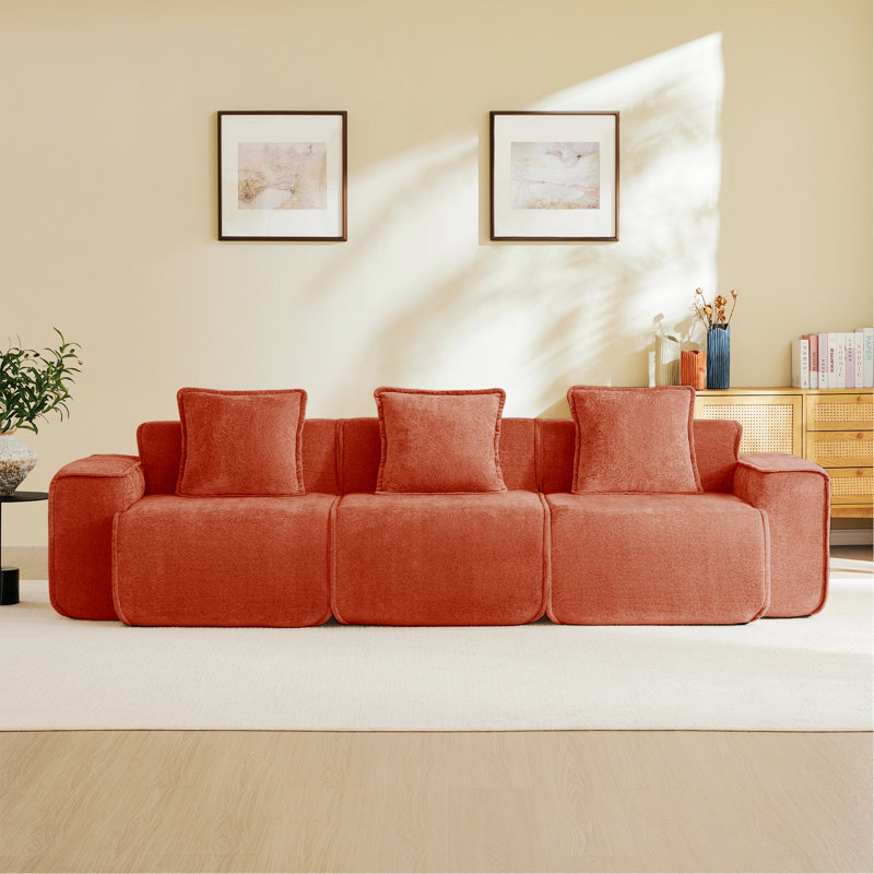Canapé modulaire 3 places, canapé 3 places avec coussins décoratifs, H 31,1 po x l 108,66 po x P 38,2 po, Rouge