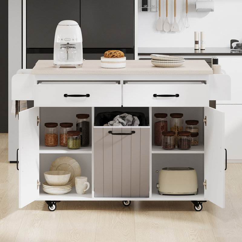 Kitchen Island With Trash Can Storage Cabinet, Ameican White Oak