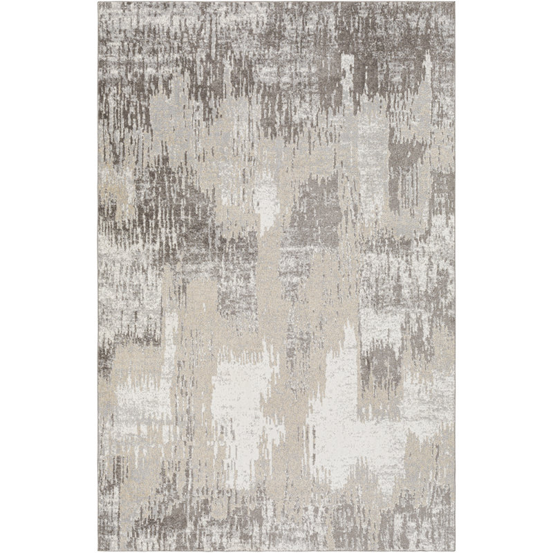 Stuckey Abstract Machine Woven Taupe Area Rug, Rectangle 6'7" x 9'